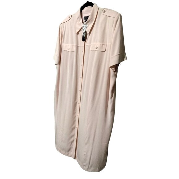 August Silk Womens Blush Button Front Shoulder Pads Shirt Dress Size 22W - Picture 5 of 8